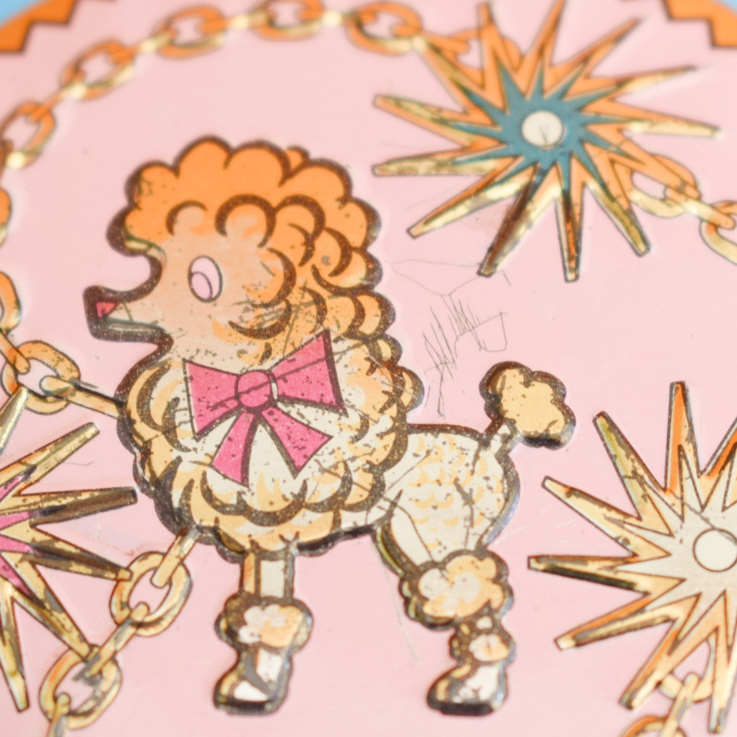 Vintage 1950s Small Tin- Pink Poodle .
