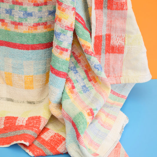 Vintage 1960s Cotton Bath Towel - Checks