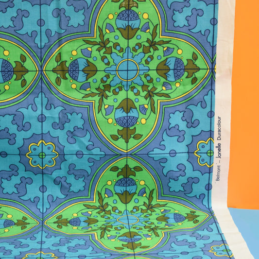 Vintage 1970s Fabric - Blue & Green - Jonelle Belmont
