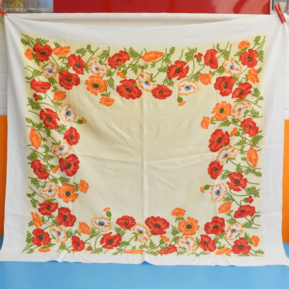 Vintage 1970s Tablecloth - Poppies - Red & Orange by Pineapple Retro