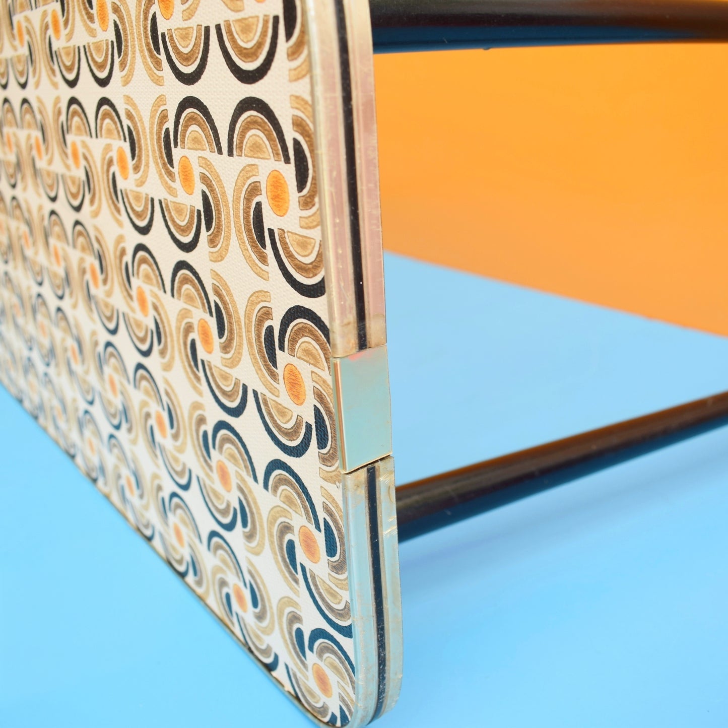 Vintage 1960s Coffee Table - Geometric Pattern - Brown