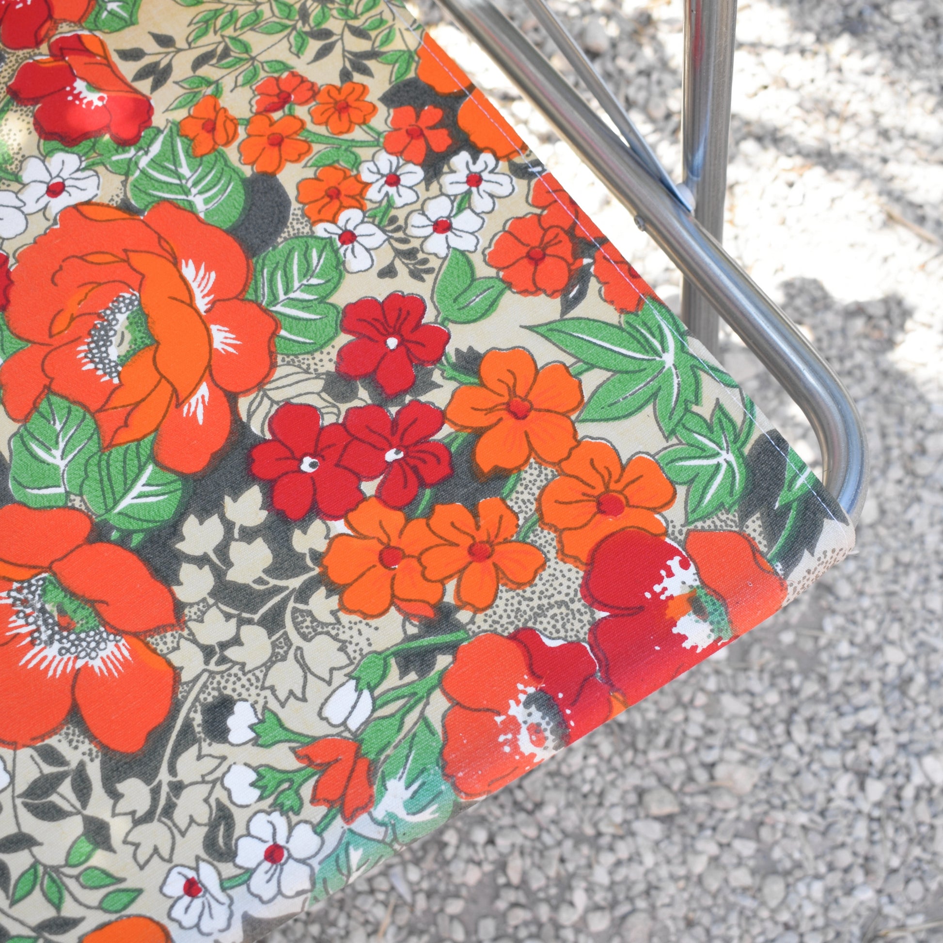 Vintage 1960s Folding Garden Chairs - Flowers- Orange & Green - Trio Available by Vintage