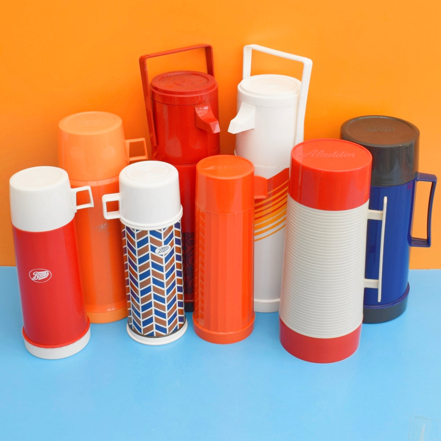 Vintage 1970s Plastic Thermos Flasks - Various