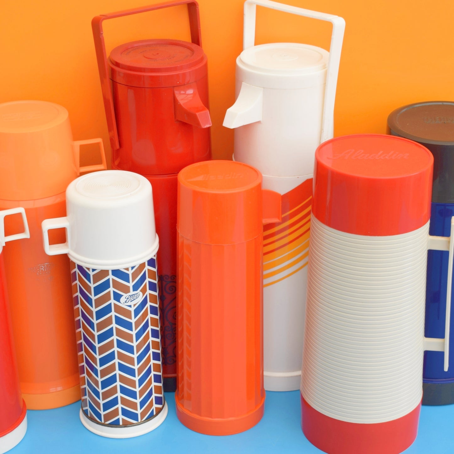 Vintage 1970s Plastic Thermos Flasks - Various