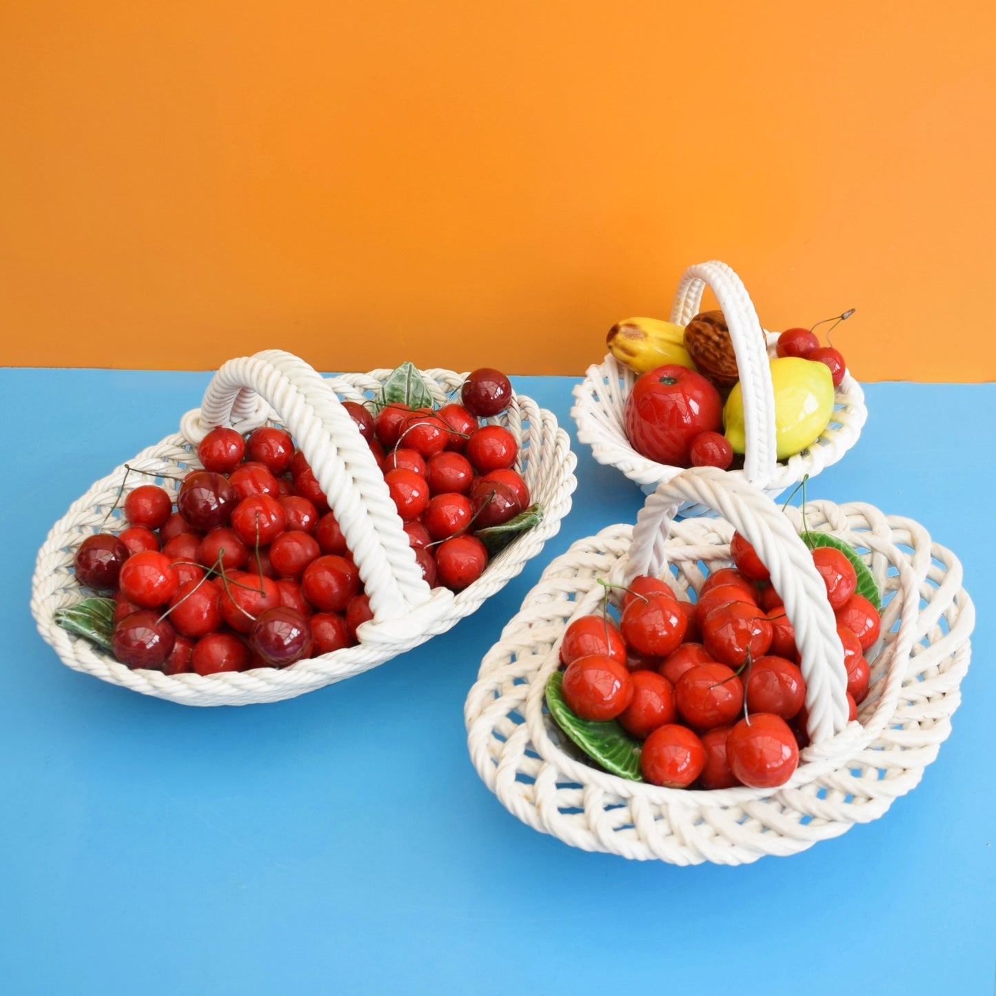 Vintage 1960s China Basket Of Fruit / Cherries - Bassano