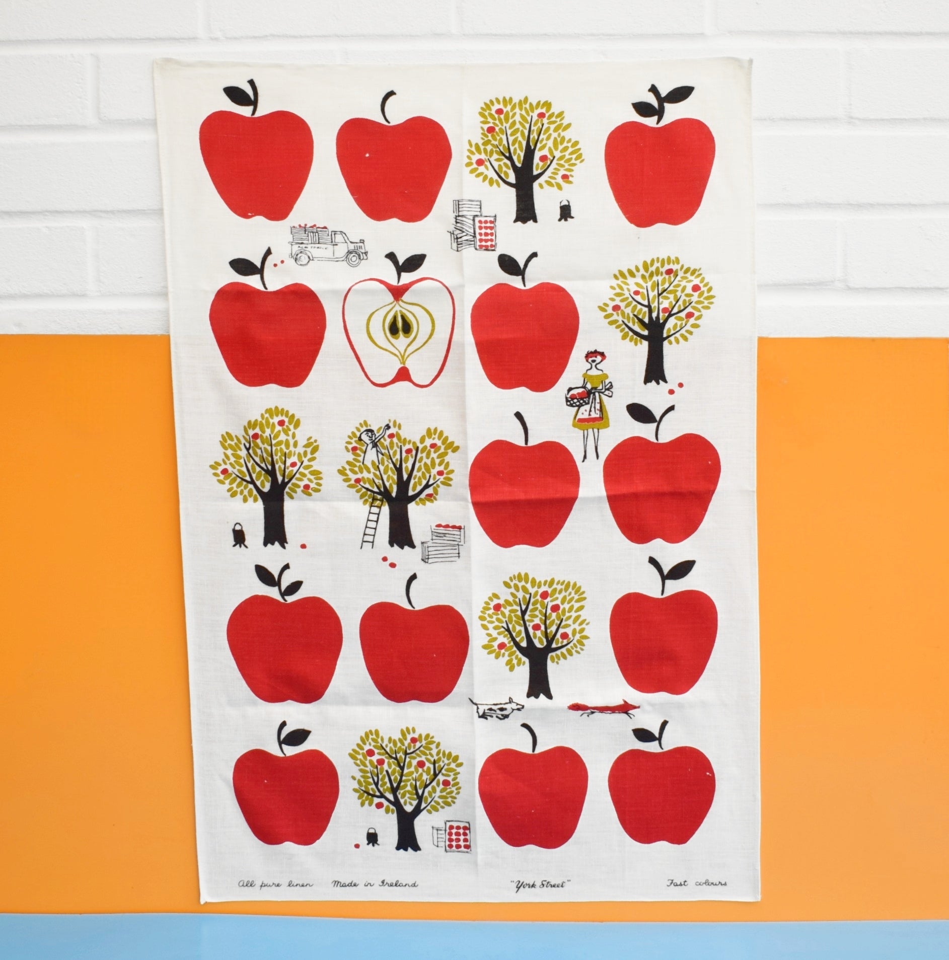 Vintage 1960s Tea Towel - Red apples- York Street by Vintage