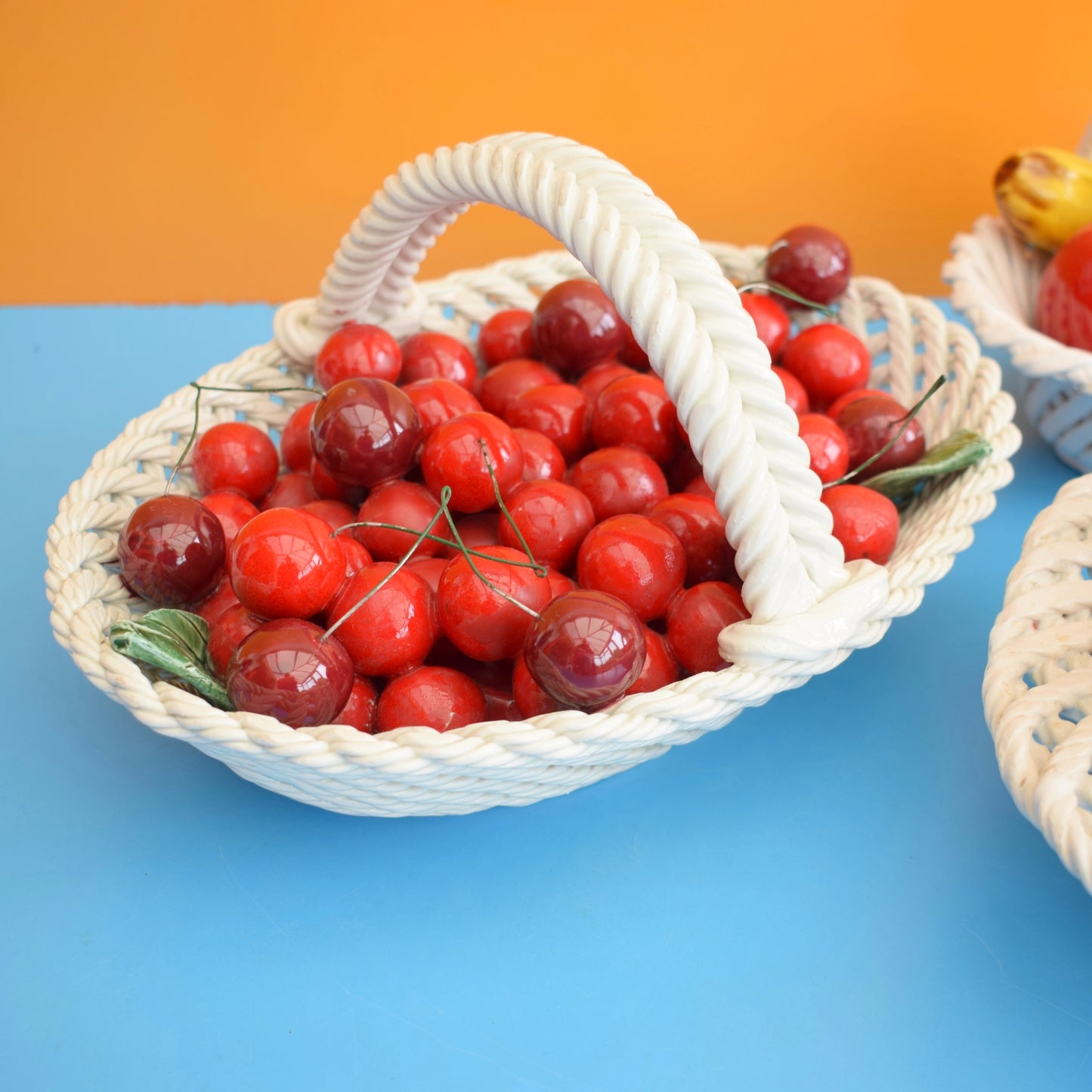 Vintage 1960s China Basket Of Fruit / Cherries - Bassano