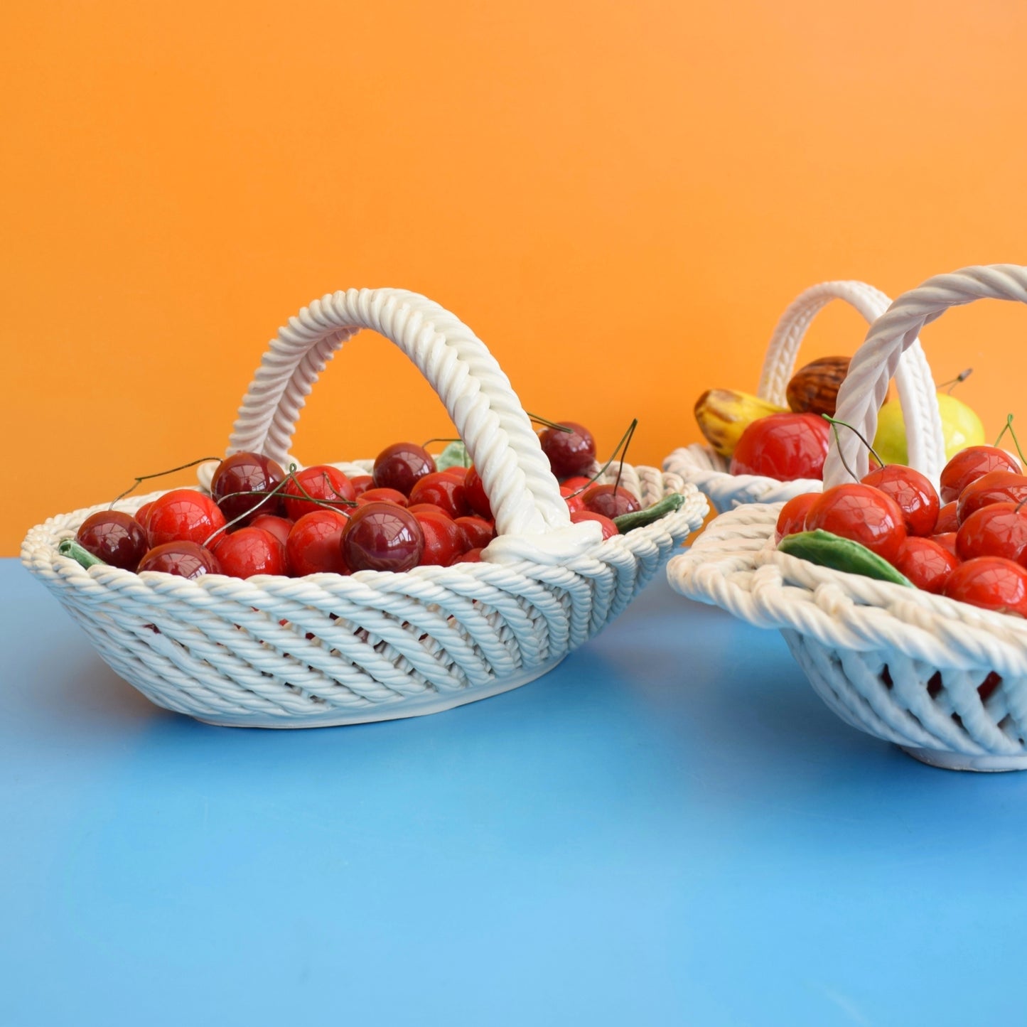 Vintage 1960s China Basket Of Fruit / Cherries - Bassano