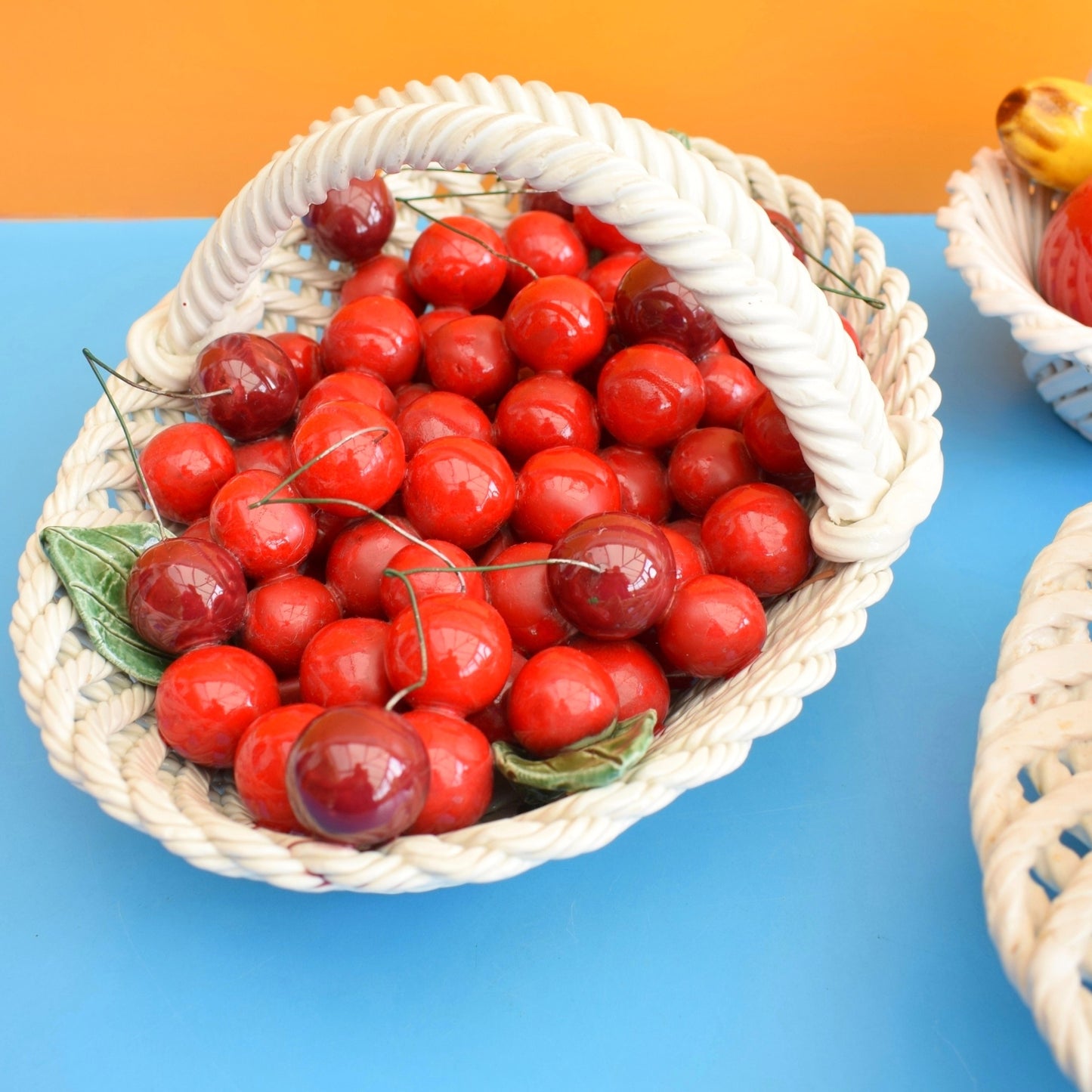 Vintage 1960s China Basket Of Fruit / Cherries - Bassano