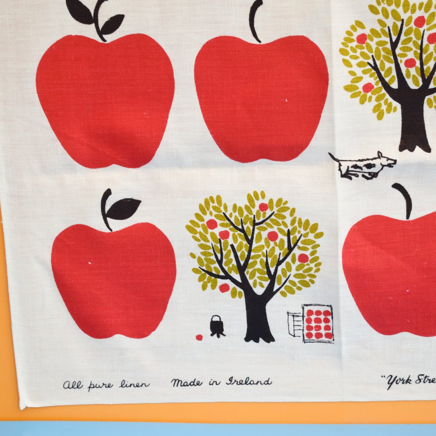Vintage 1960s Tea Towel - Red apples- York Street by Vintage