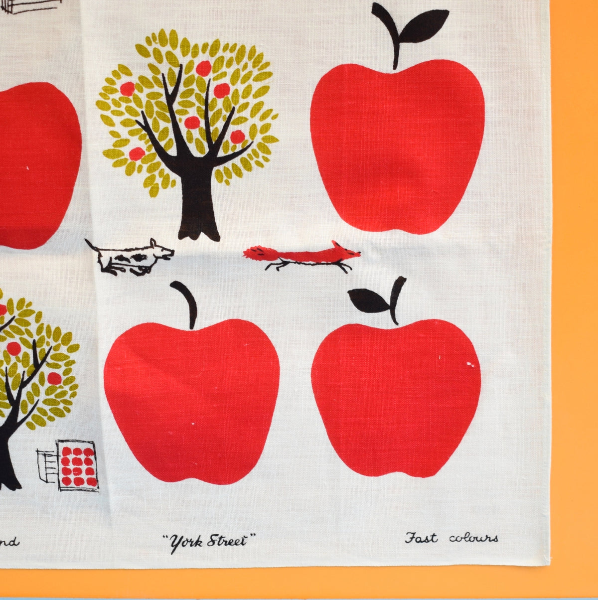 Vintage 1960s Tea Towel - Red apples- York Street by Vintage
