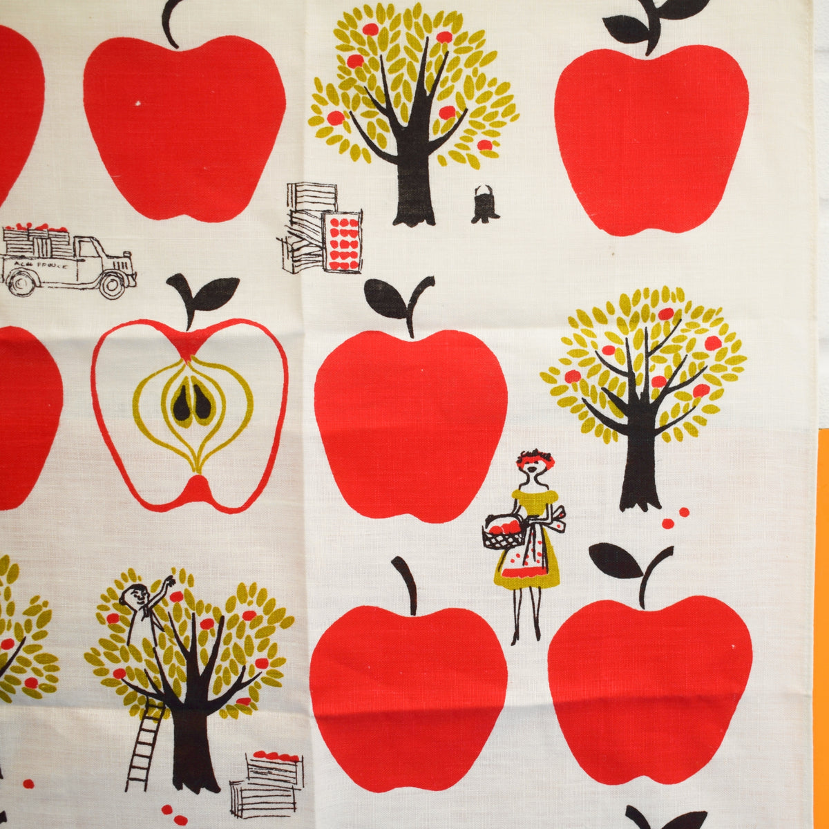 Vintage 1960s Tea Towel - Red apples- York Street by Vintage