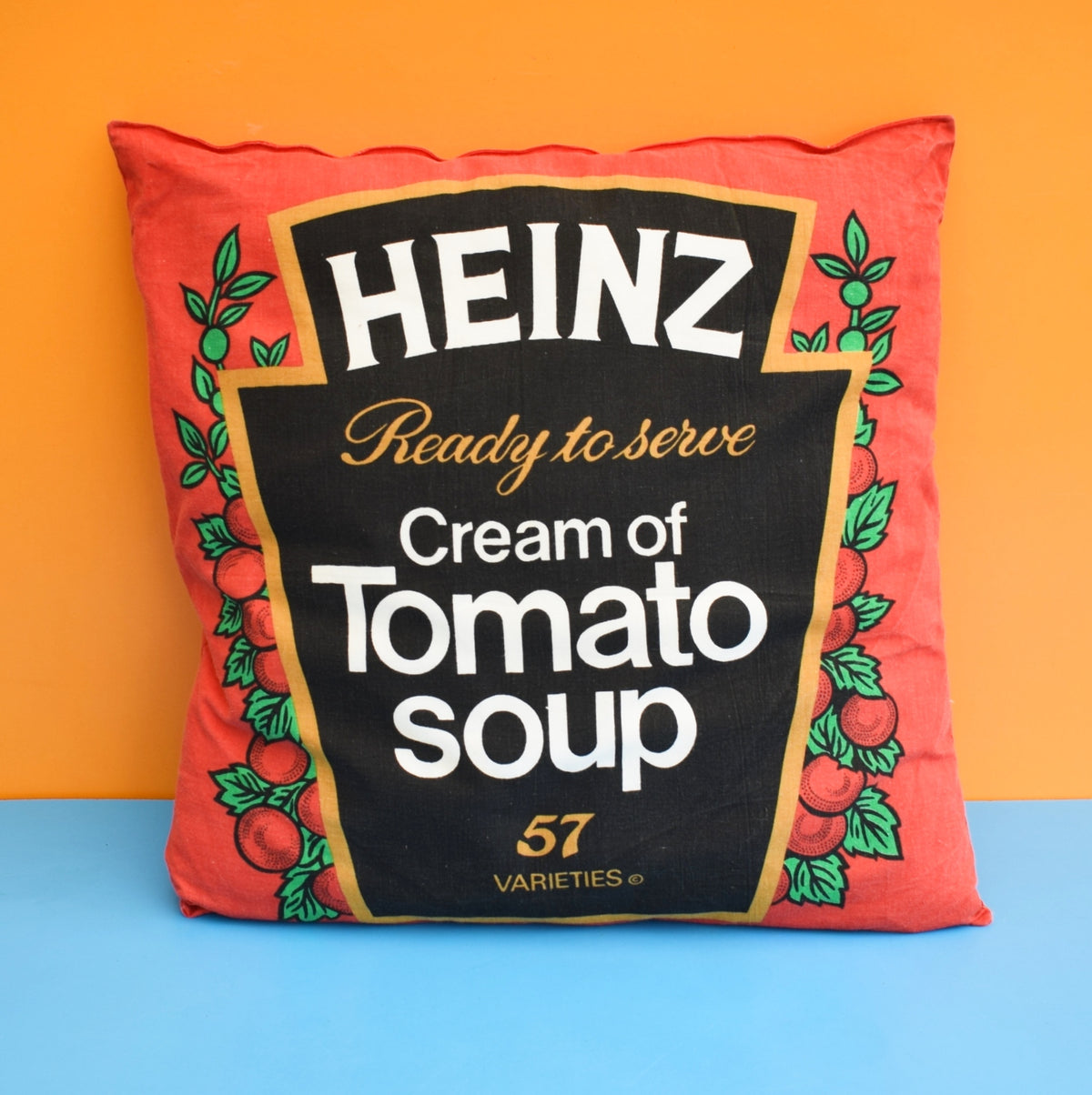 Vintage 1980s Heinz Tomato Soup Cushion - Kitsch by Vintage