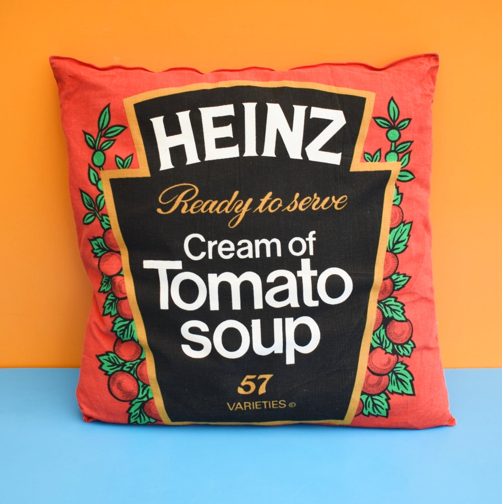 Vintage 1980s Heinz Tomato Soup Cushion - Kitsch by Vintage