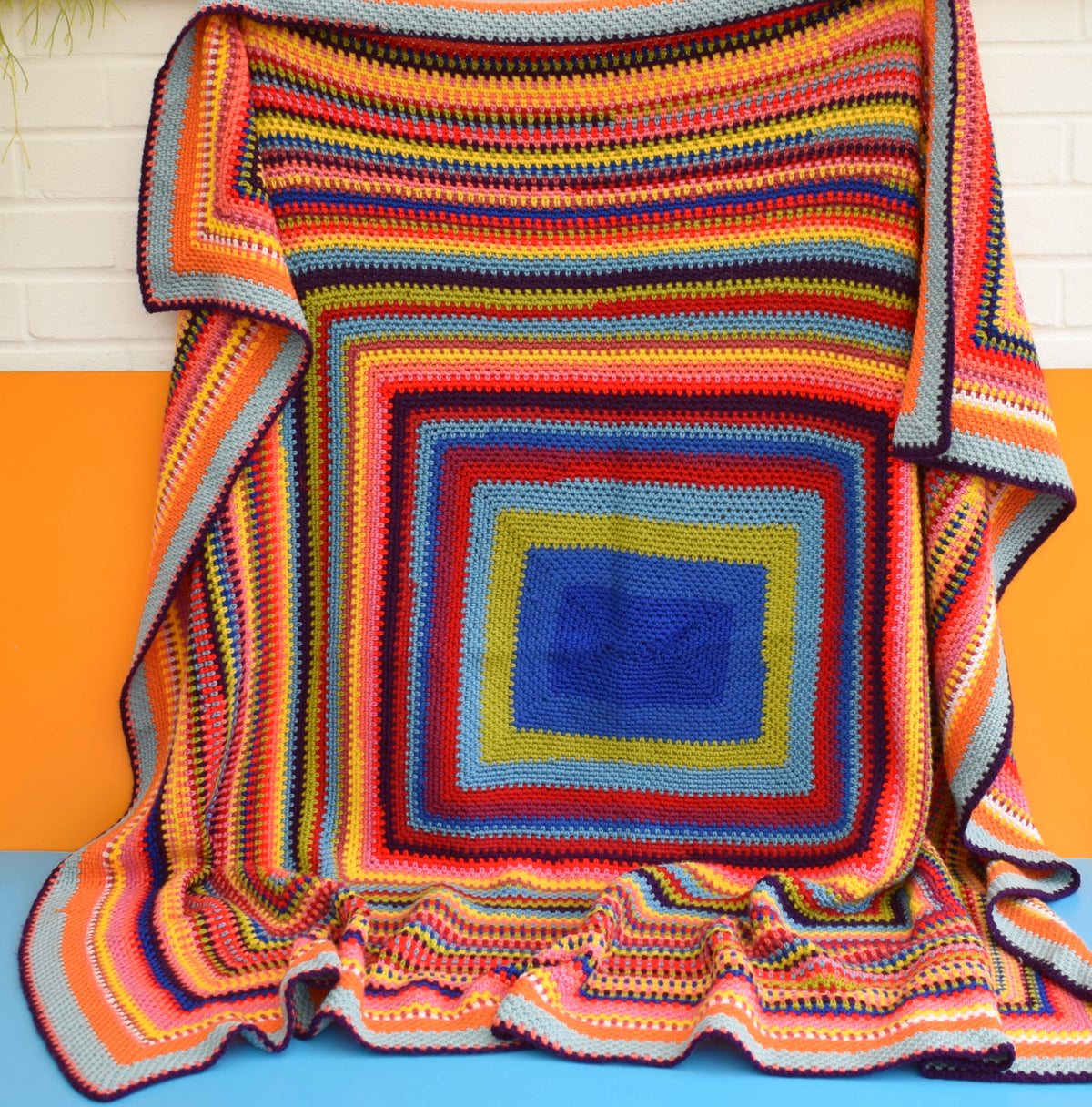 Vintage Knitted Blanket / Throw - Vibrant Colours by Vintage