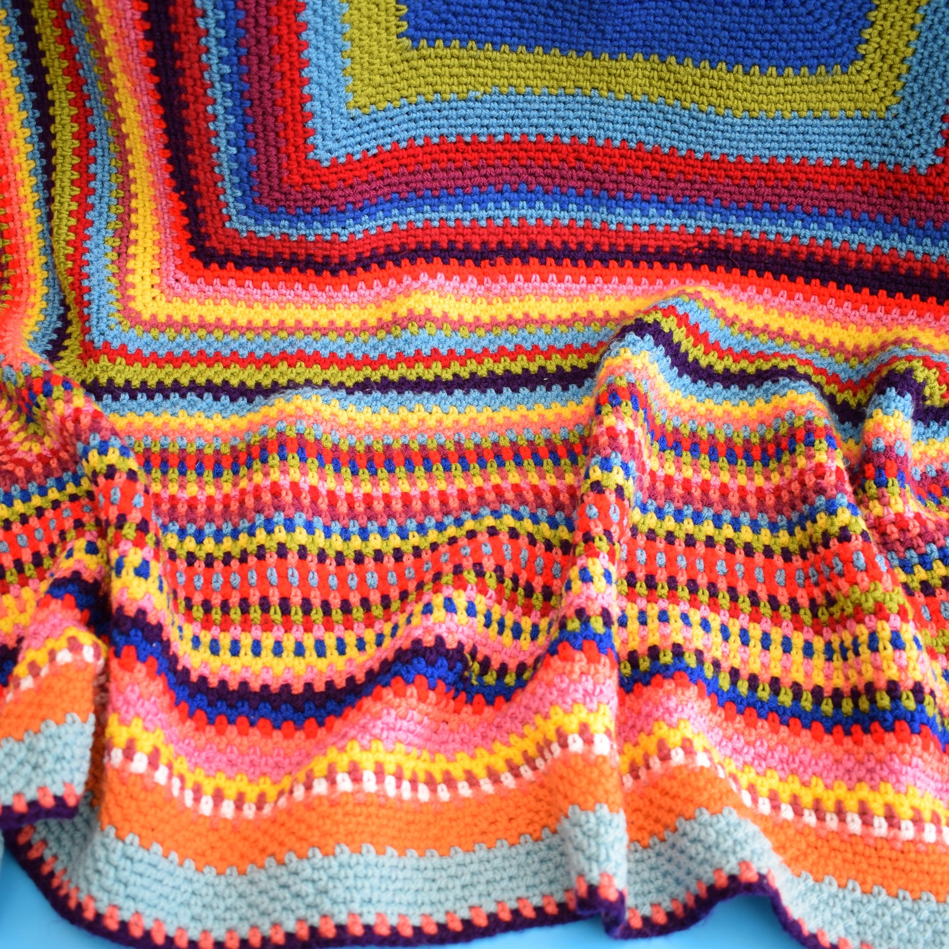 Vintage Knitted Blanket / Throw - Vibrant Colours by Vintage