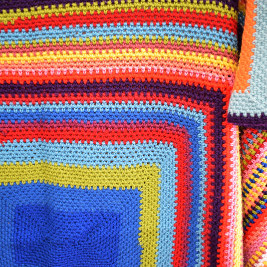 Vintage Knitted Blanket / Throw - Vibrant Colours by Vintage