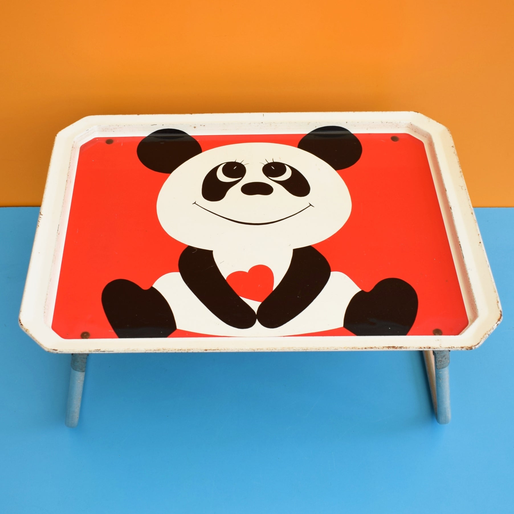 Vintage 1960s Folding Metal Low Table - Panda - Red by Vintage