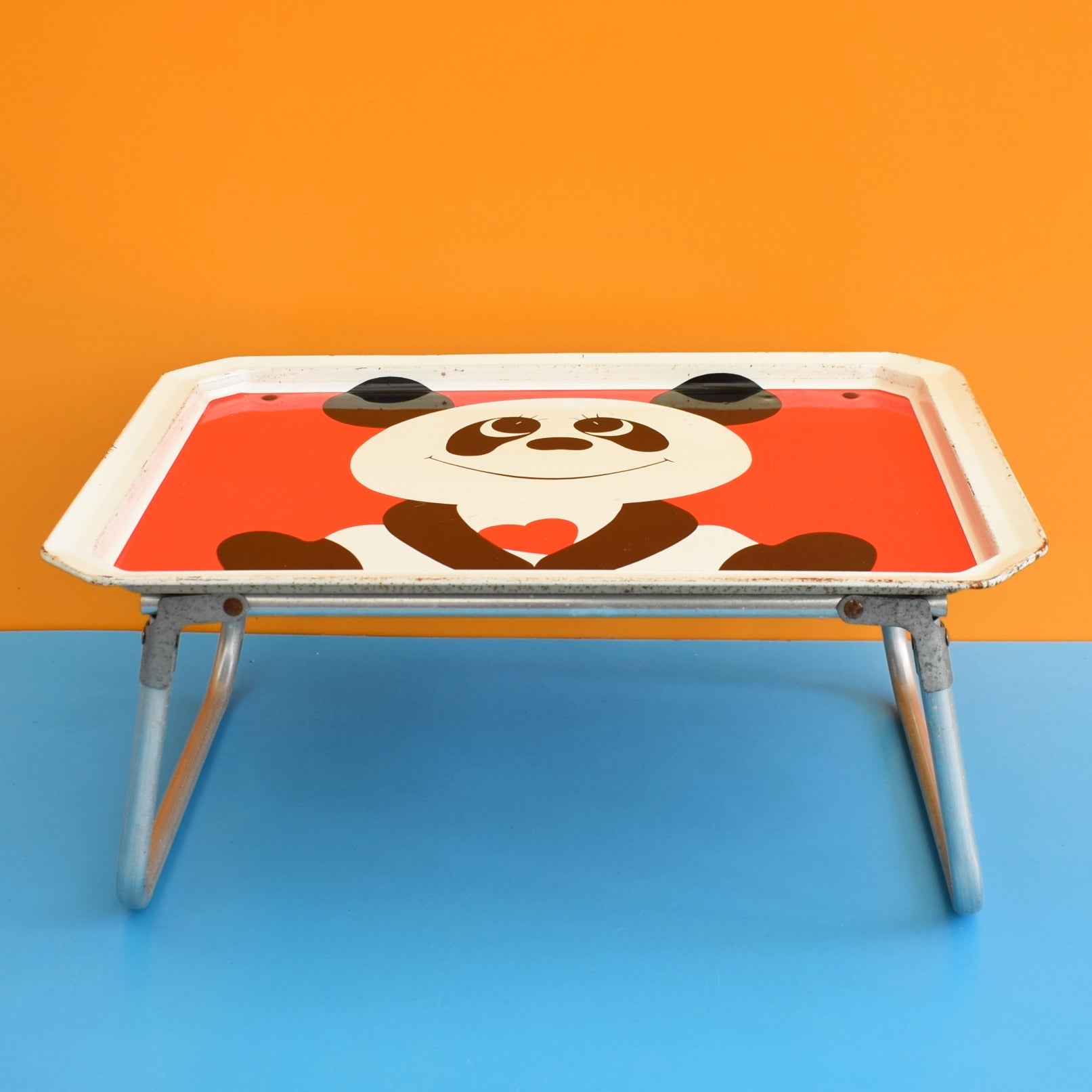 Vintage 1960s Folding Metal Low Table - Panda - Red by Vintage