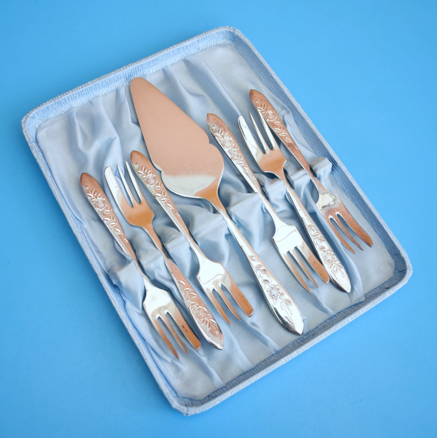 Vintage 1960s Viners Stainless Steel Pastry Cutlery Set - Floral by Vintage
