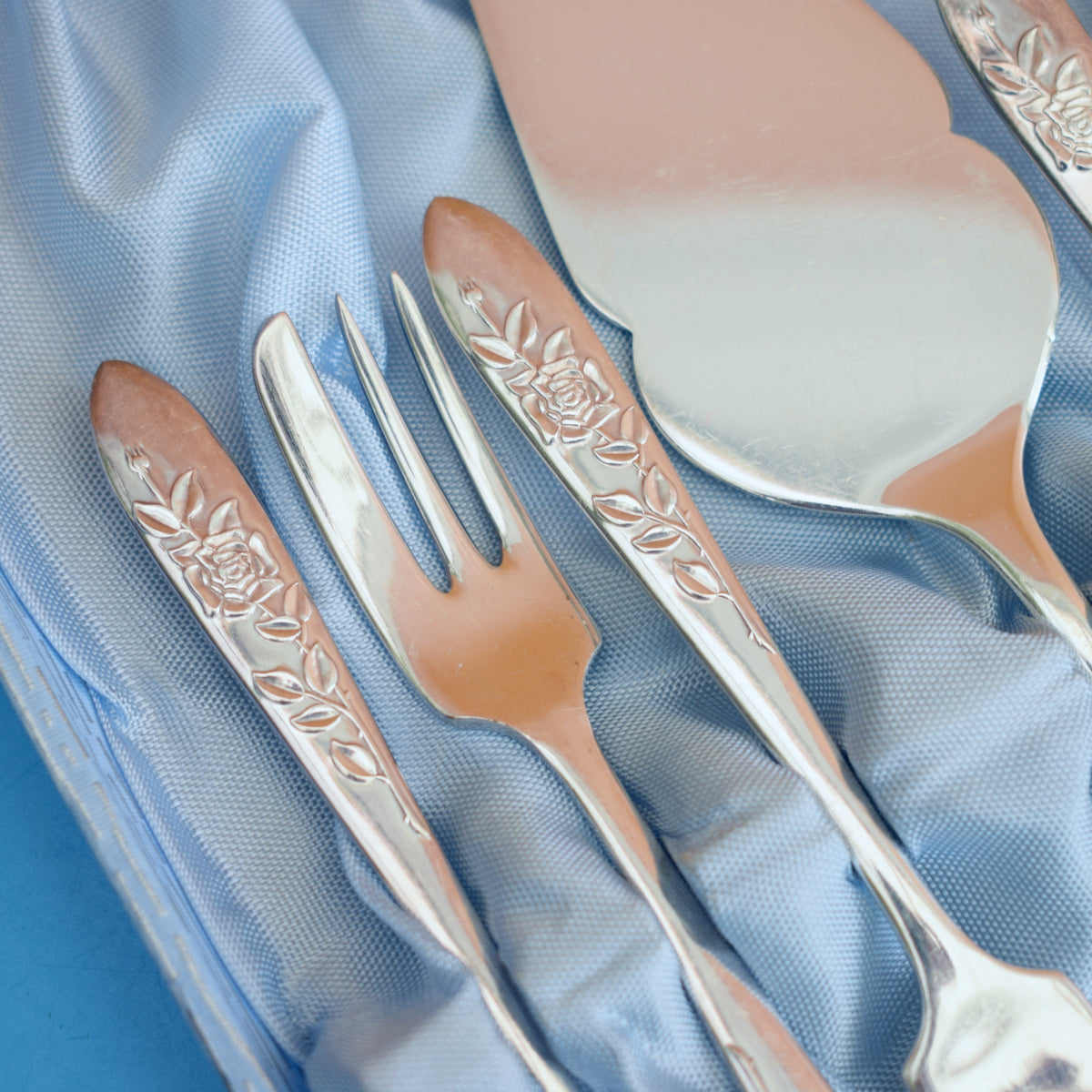 Vintage 1960s Viners Stainless Steel Pastry Cutlery Set - Floral by Vintage