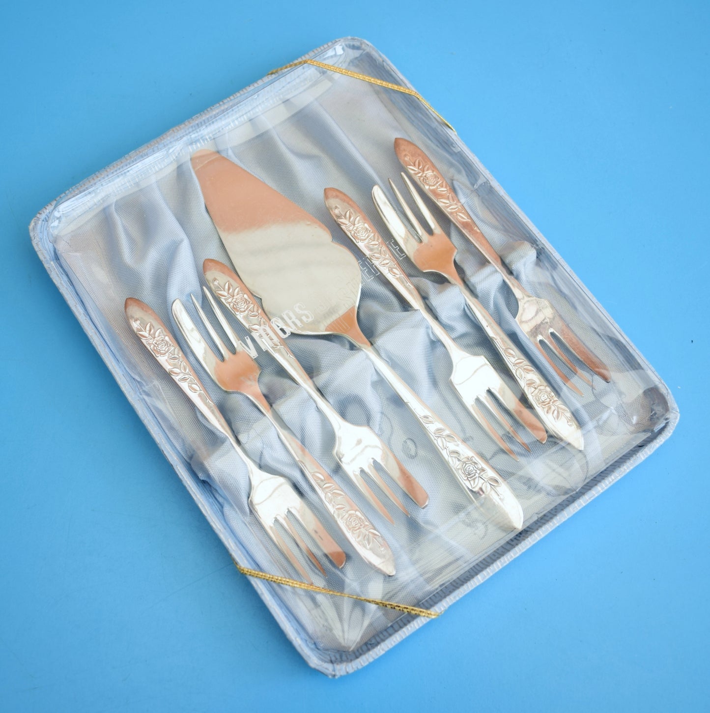 Vintage 1960s Viners Stainless Steel Pastry Cutlery Set - Floral by Vintage