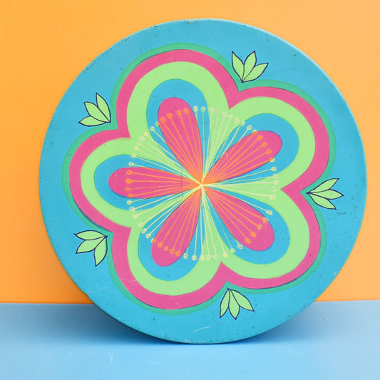 Vintage 1970s Metal Tin - Danish by Anita Wangel, Blue & Pink