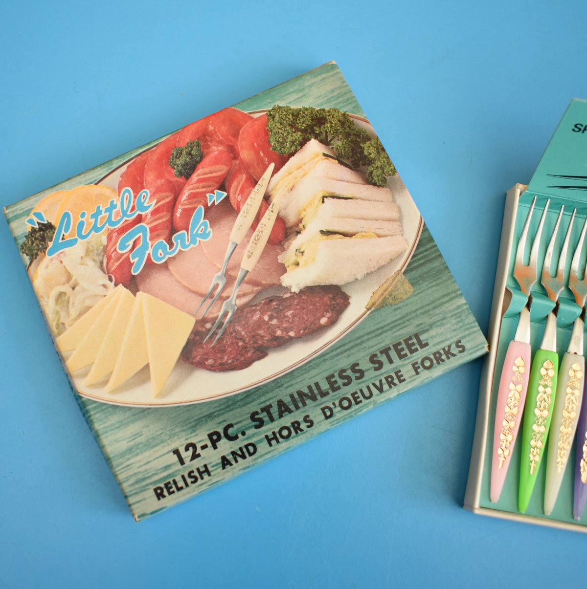 Vintage 1960s Little Pickle Forks- Pastels & Gold - Boxed by Pineapple Retro