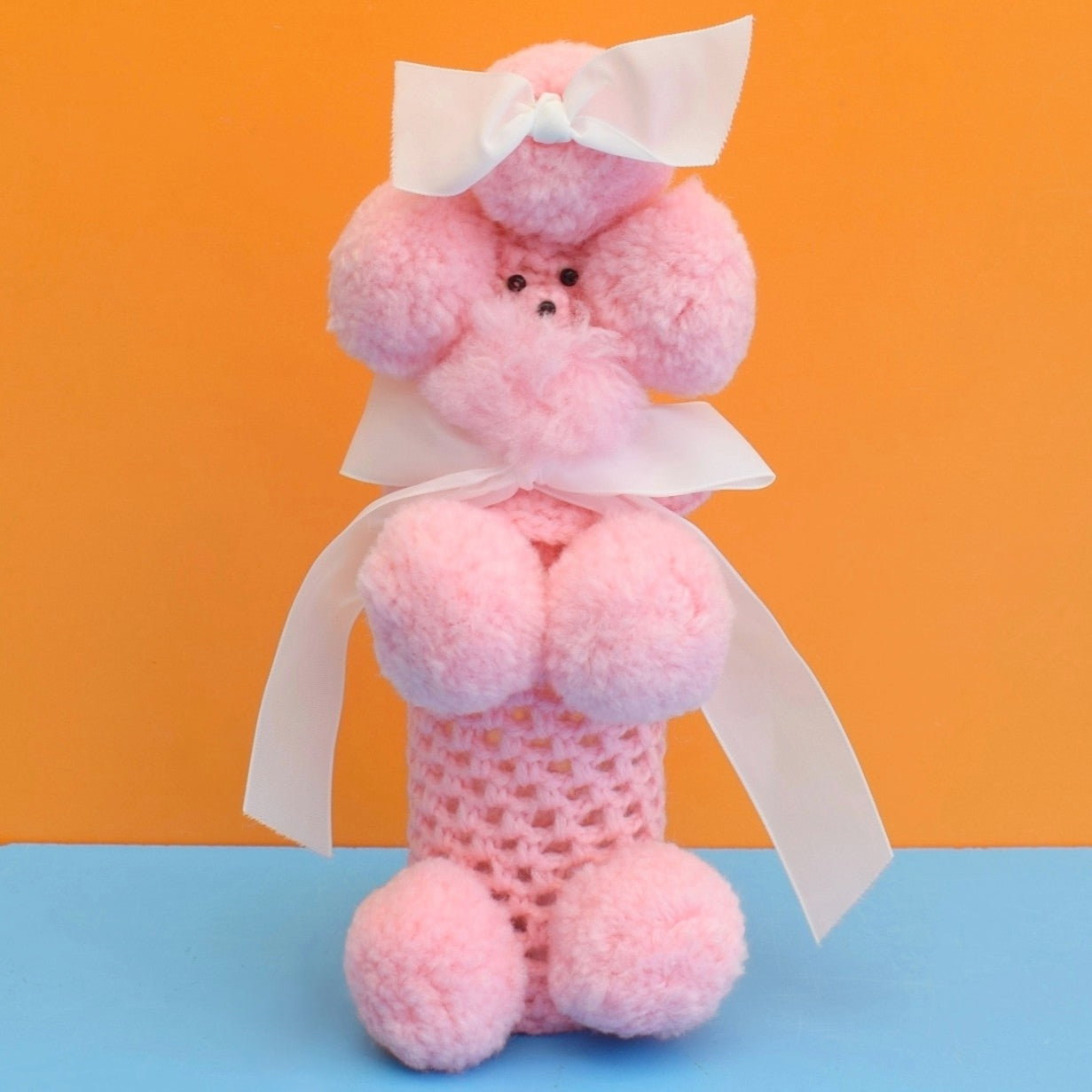 Vintage 1960s Knitted Poodle Bottle Cover - Small Pink