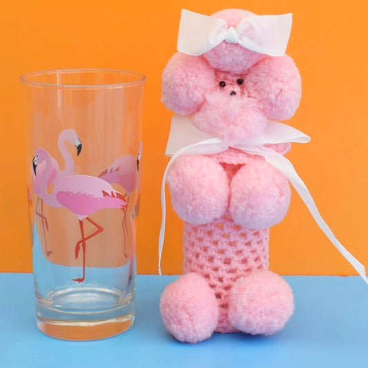 Vintage 1960s Knitted Poodle Bottle Cover - Small Pink