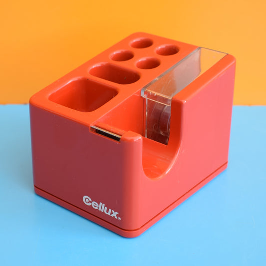 Vintage 1970s Cellux Italian Desk Tidy - Red Plastic .