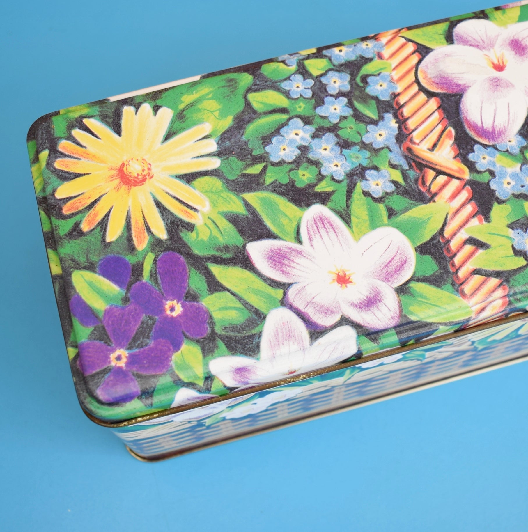 Vintage 1980s Basket Of Flowers Tin - Purple - Cadbury's Fingers by Pineapple Retro