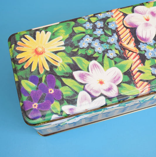 Vintage 1980s Basket Of Flowers Tin - Purple - Cadbury's Fingers by Pineapple Retro