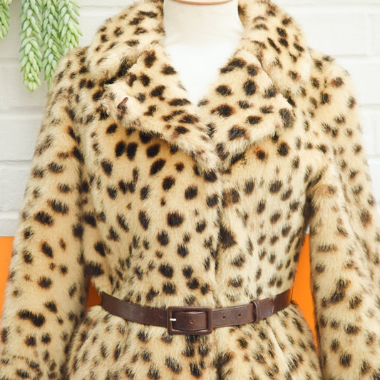 Vintage 1970s Faux Fur Leopard Coat - Size 12