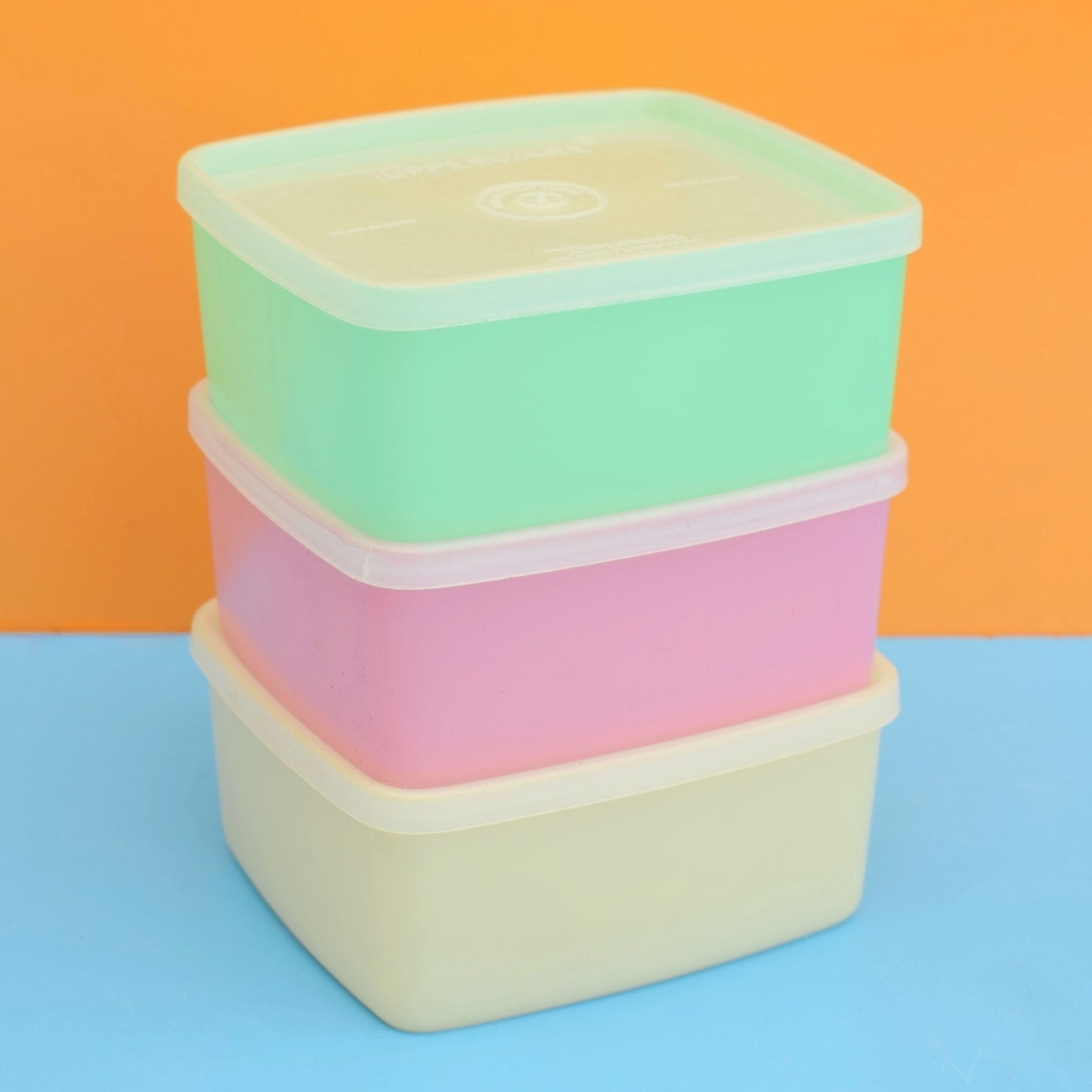 Vintage 1960s Plastic Tupperware Lidded Boxes - Pastel Colours x3