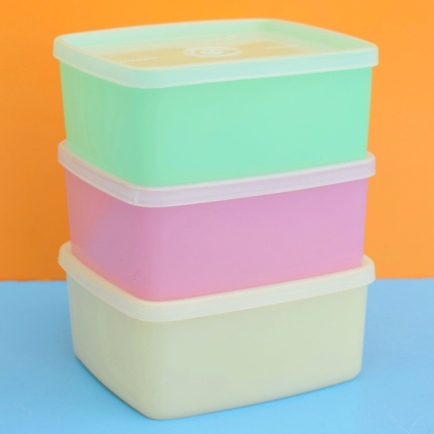 Vintage 1960s Plastic Tupperware Lidded Boxes - Pastel Colours x3