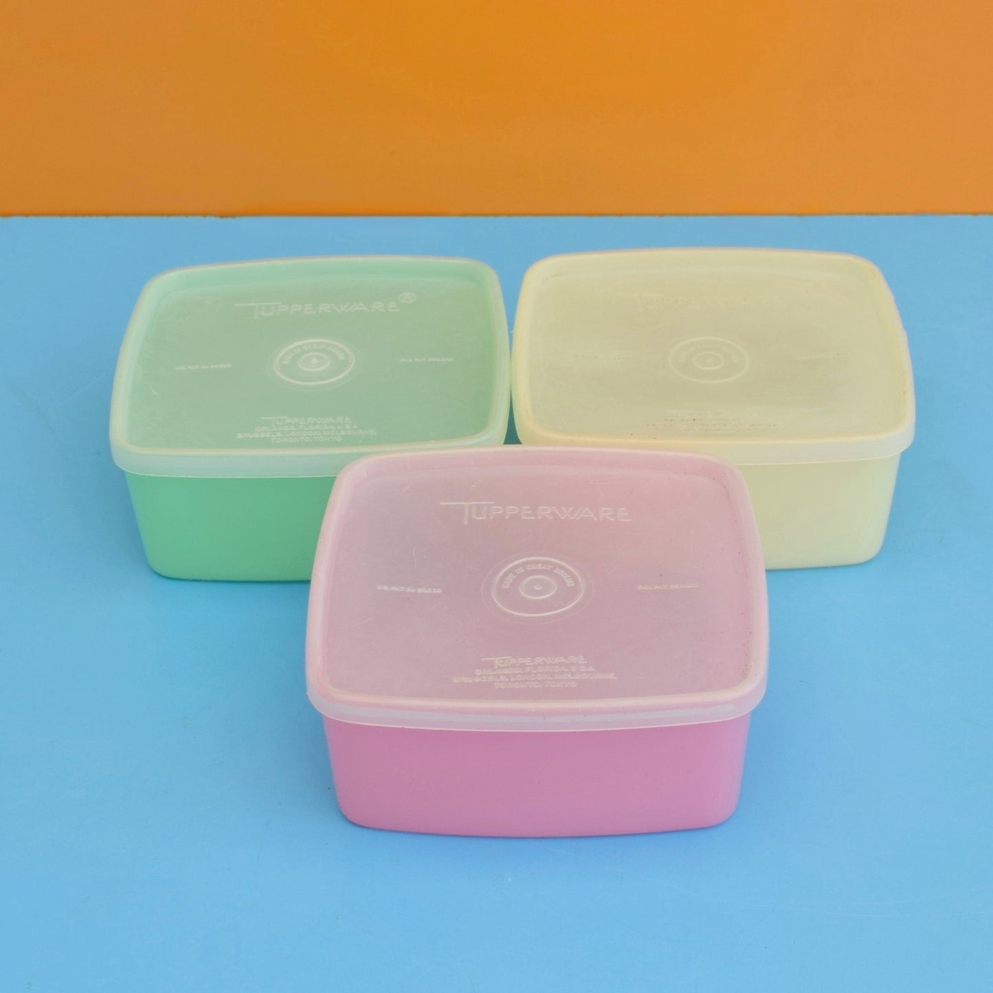 Vintage 1960s Plastic Tupperware Lidded Boxes - Pastel Colours x3