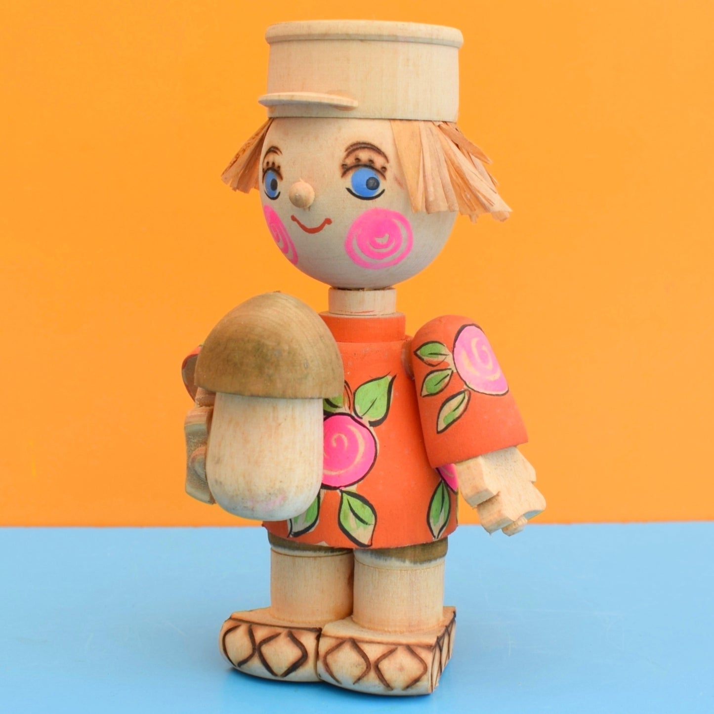 Vintage 1970s Wooden Russian Painted Figures .