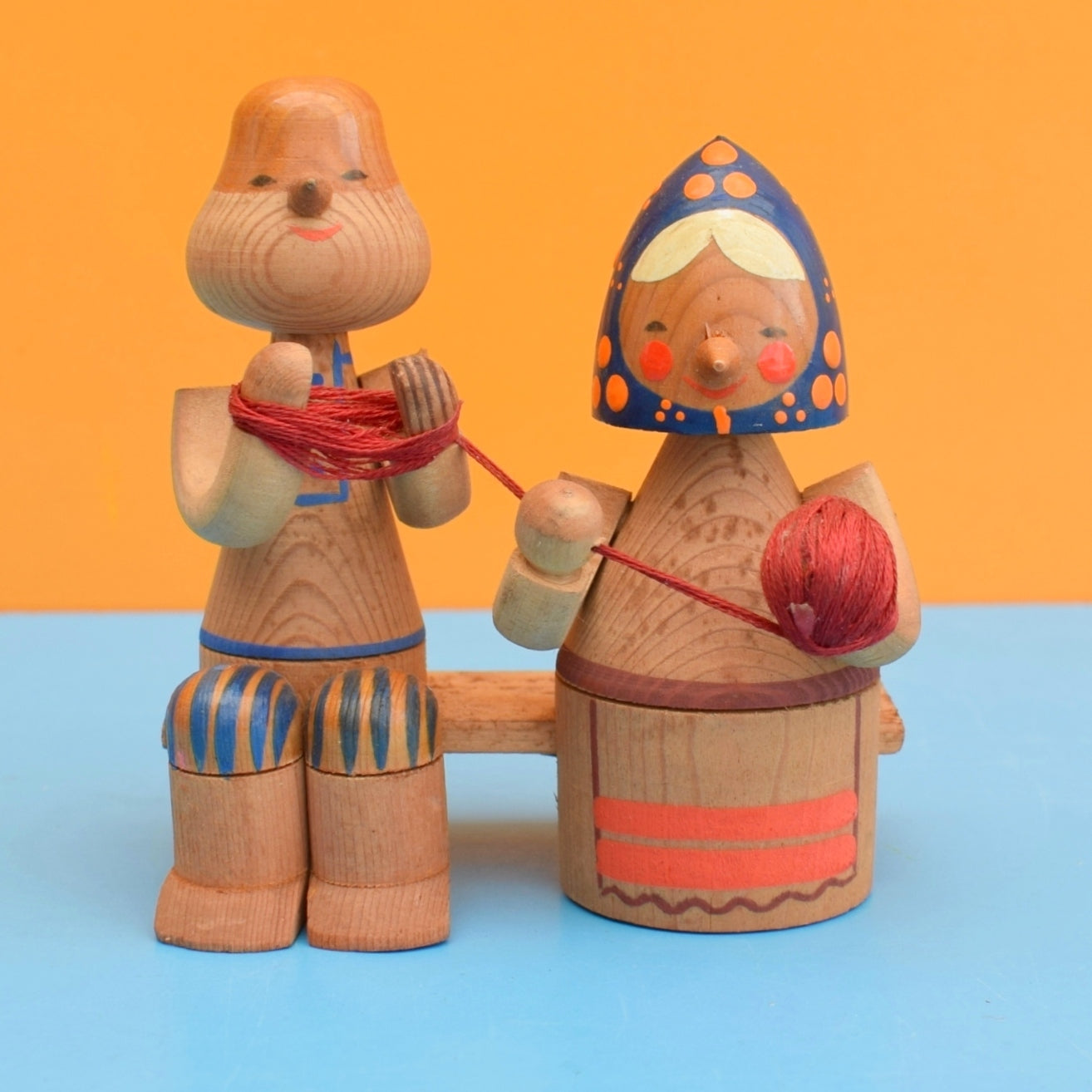 Vintage 1970s Wooden Russian Painted Figures .