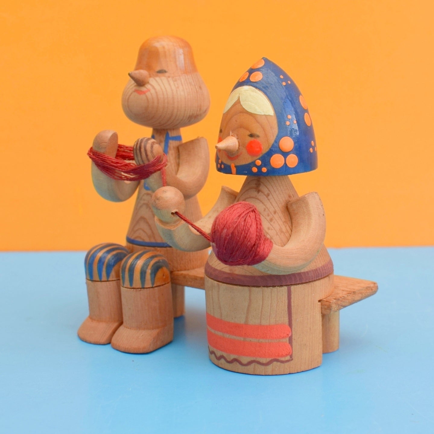 Vintage 1970s Wooden Russian Painted Figures .