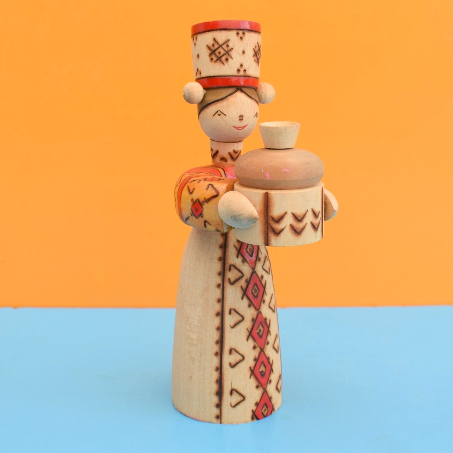 Vintage 1970s Wooden Russian Painted Figures .