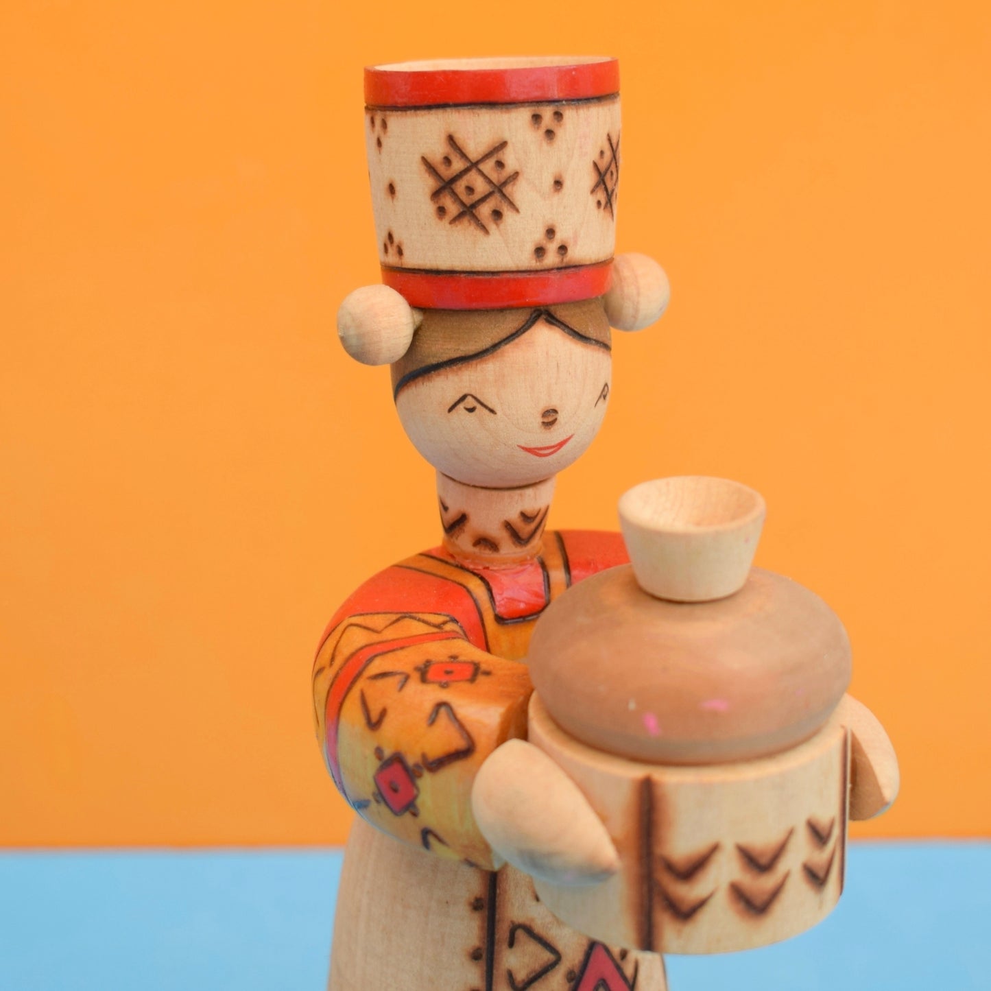 Vintage 1970s Wooden Russian Painted Figures .