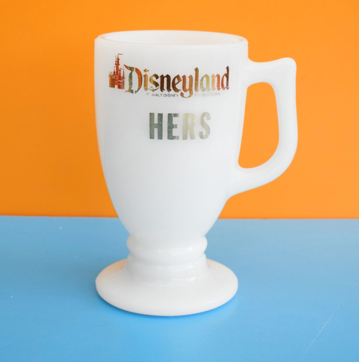 Vintage 1960s Footed Mug - Disneyland - Hers - Milk Glass by Pineapple Retro