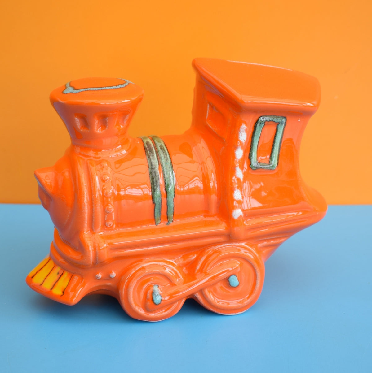 Vintage 1960s Italian Train Money Box - Bertoncello Ceramiche D’Arte - Orange by Pineapple Retro