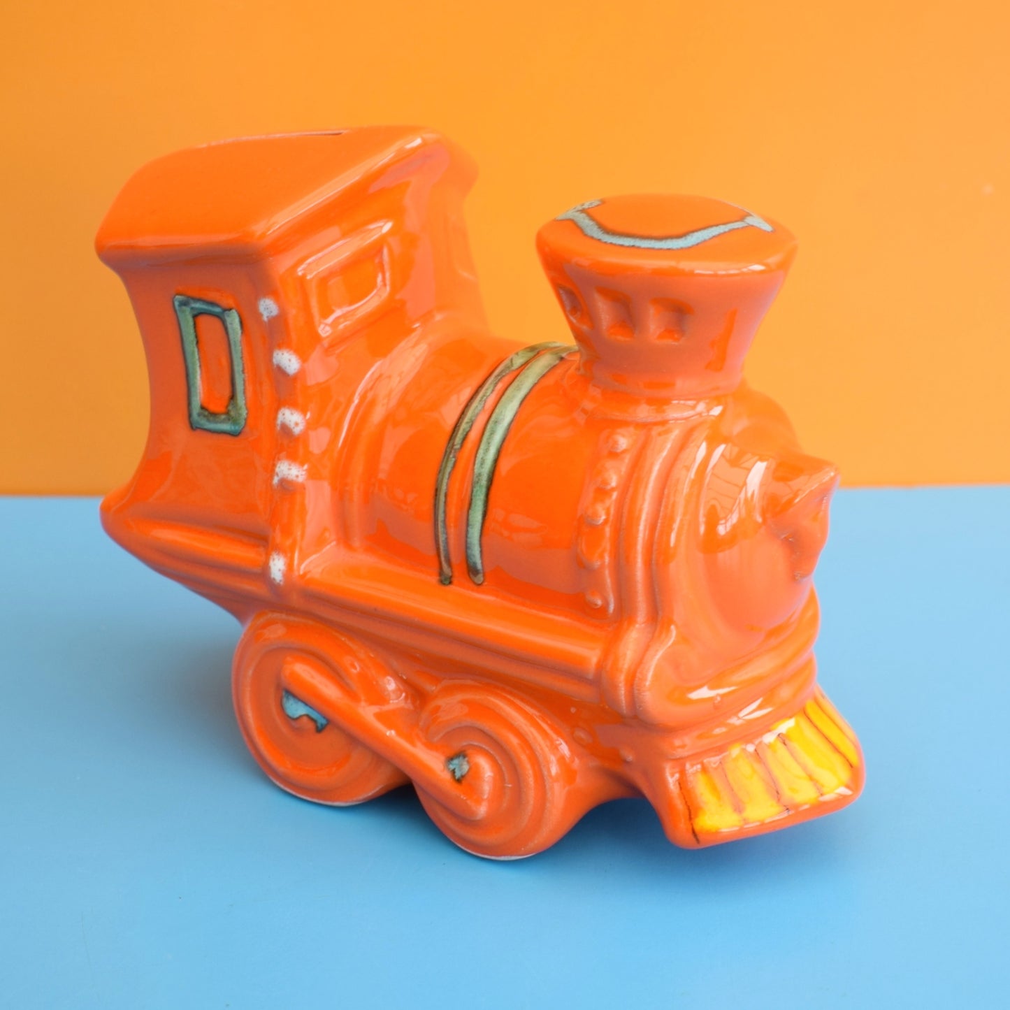 Vintage 1960s Italian Train Money Box - Bertoncello Ceramiche D’Arte - Orange by Pineapple Retro