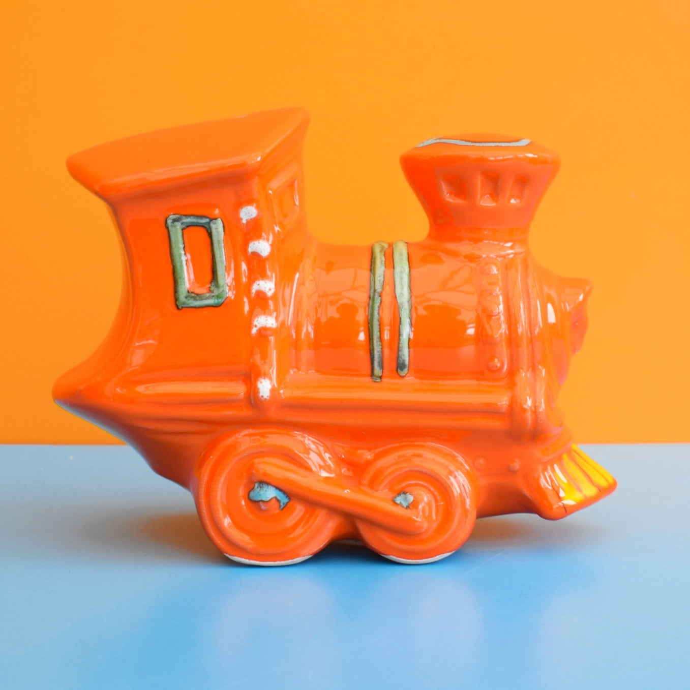 Vintage 1960s Italian Train Money Box - Bertoncello Ceramiche D’Arte - Orange by Pineapple Retro