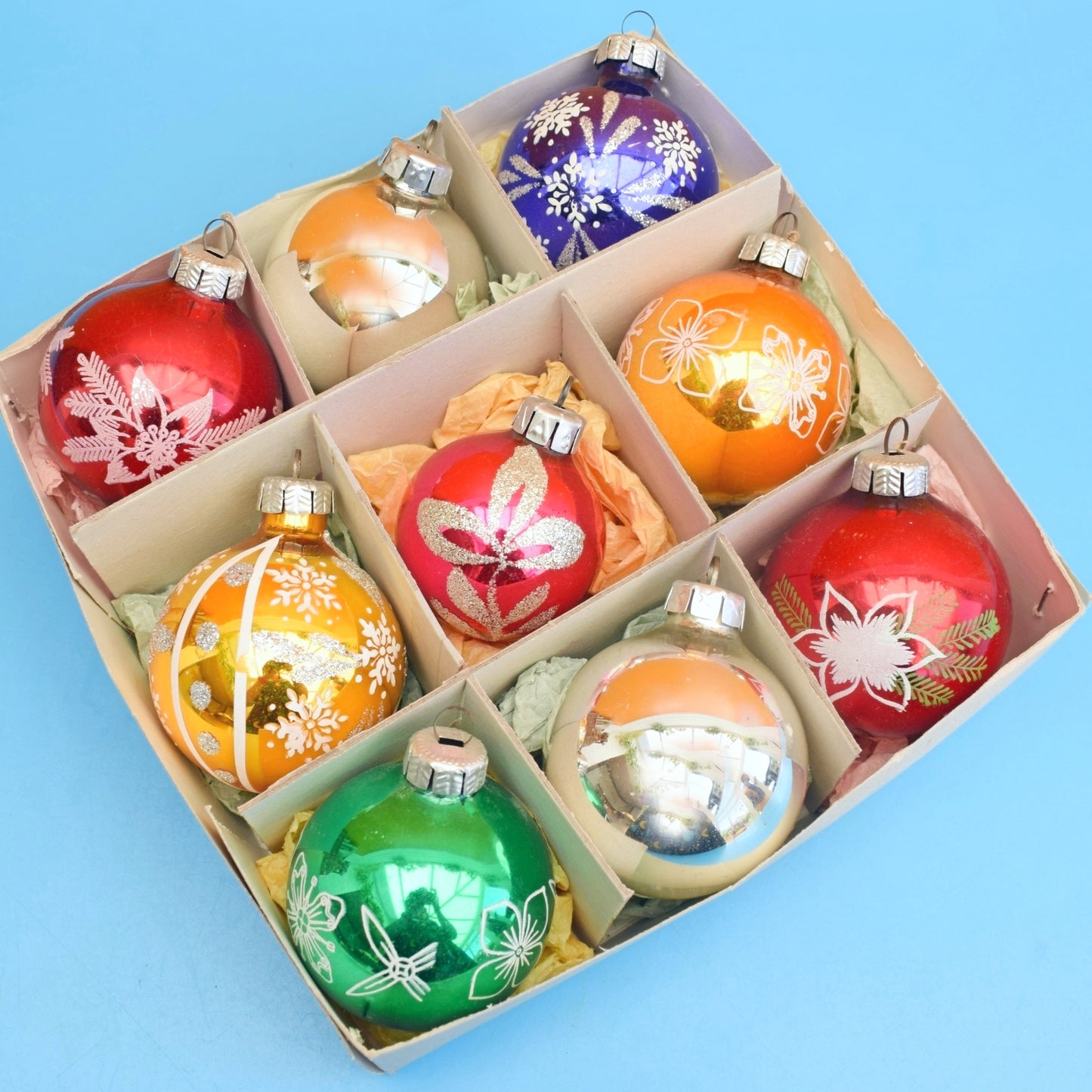 Vintage 1970s Glass Christmas Baubles - x9