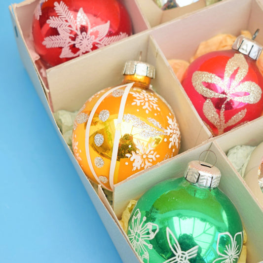 Vintage 1970s Glass Christmas Baubles - x9