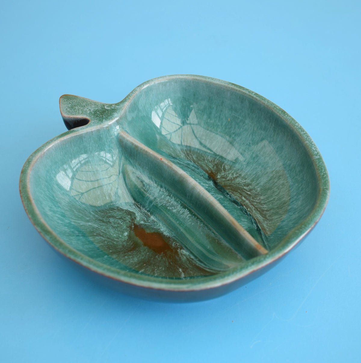 Vintage 1960s Apple Shaped Dish - Canadian Blue Mountain - Teal Glaze by Pineapple Retro