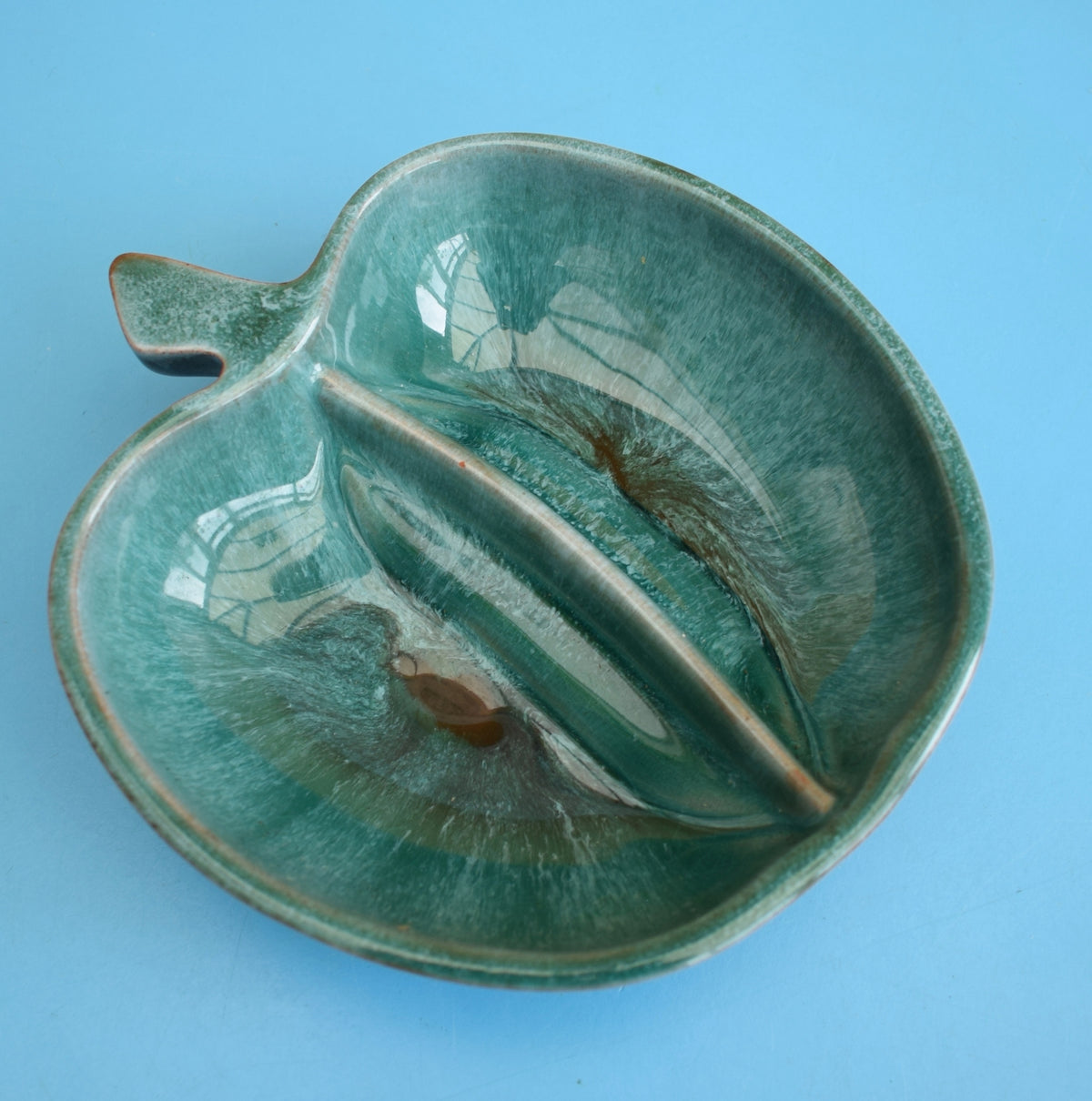 Vintage 1960s Apple Shaped Dish - Canadian Blue Mountain - Teal Glaze by Pineapple Retro